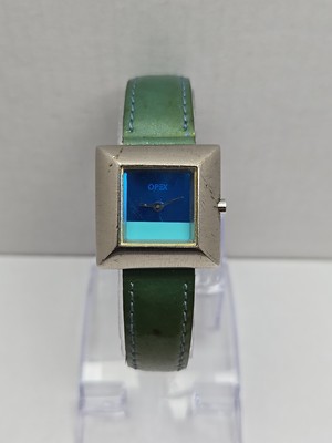 OPEX Kabotine Square Quartz Watch New Battery Green Leather Band Vintage