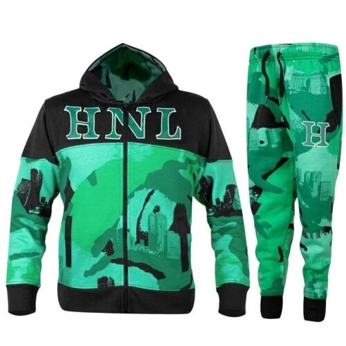 Kinder Jungen Mode Trainingsanzug Hnl Vlies Reißverschluss Kapuze Top & Joggen - Bild 1 von 1