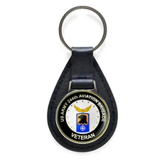 US Army 244th Aviation Brigade Veteran Black Leather Keychain Silver Keyring