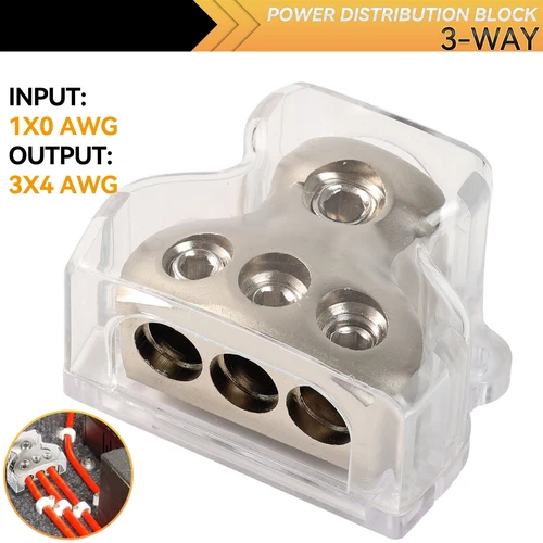 3Way Distribution Block Car Audio Power Wire Splitter 1*0Gauge in 3*4 Gauge Out