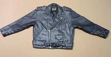 Vintage Foxrun Black Leather Jacket Studded Womens Size Medium Biker Waist Belt 