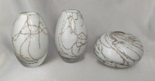 Lot (3) Small Encased White Art Glass Vases w/ Bubble Chain Detail (unmarked)