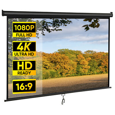 80'' Portable 16:9 HD Rear Front Movie Screen Pull Down for Home Theater Black