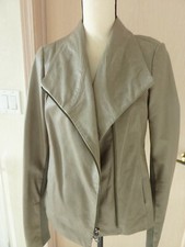 $995 Vince Scuba Leather Moto Zip Up Asymmetrical Gray Jacket Sz L 12 14