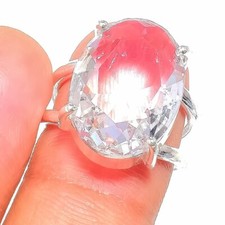 White Topaz Gemstone 925 Sterling Silver Handmade Jewelry Ring Size 6 US 
