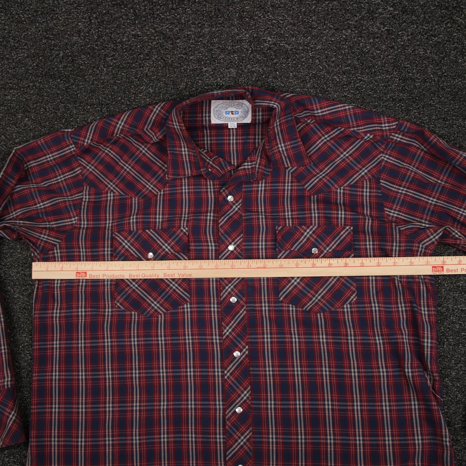 Camisa Atp Western Wear Adulto 17.5 Rojo y Azul Marino Cuadros Perla A Presión Abotonada Hombres Foto 2 de 4