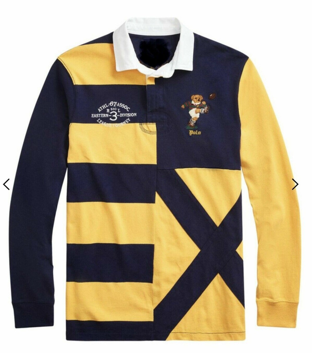 NEW Polo Ralph Lauren Kicker Bear Rugby Patchwork Shirt Navy
