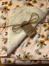 BABY BLANKET CHICK PEA REVERSIBLE PINK GOLD FLOWERS WHITE LINING PLUSH WARM 