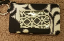 Vera Bradley Zip ID Case Card Coin Purse Bag Mini Wallet Key Chain black/white