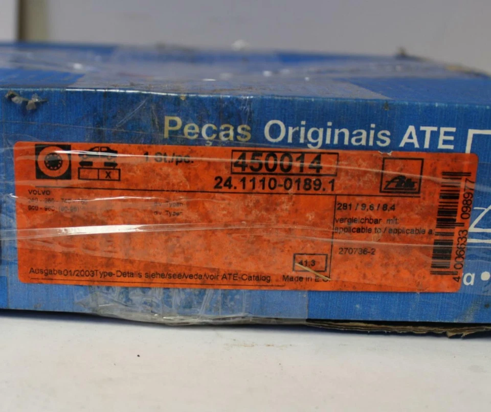 Rotores de disco de freno trasero individuales NOS ATE 24.1110-0189.1 1990-1996 Volvo (BR9) Foto 2 de 2