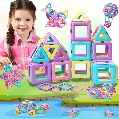 34 Pcs Magnetic Tiles Building Blocks Stem Learning Toys For Toddlers 3+ Years