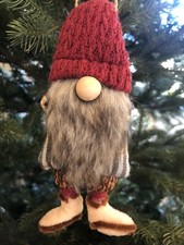 Pottery Barn Felt Gnome Christmas Tree Ornament In Plaid Jacket Decor New