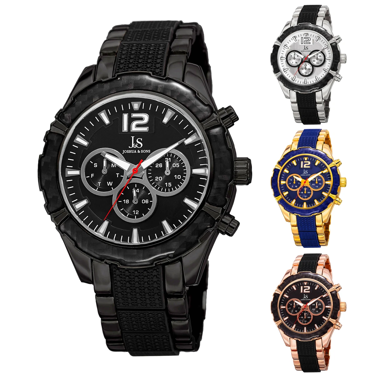 Men s Joshua Sons JS98 Quartz Multi Function Date Two Tone Bracelet Watch