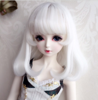 1/3 8-9-10'' Pullip Bjd Wig Hair Doll Medium Long Pure White Double Roll Inward 