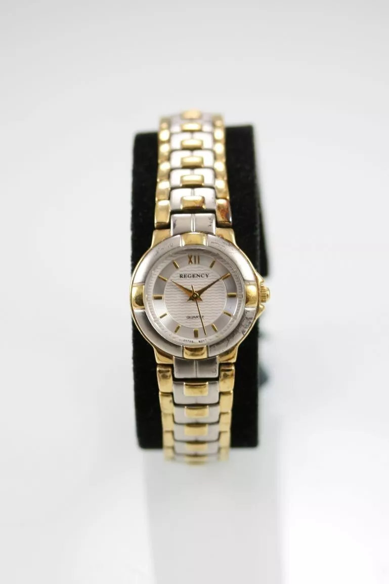 Regency Women Watch Stainless Steel Silver Gold Water Res Battery White Quartz