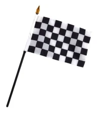Black and White Checkered Racing Flag 4"x6" Desk Set Table Stick (sewn edges)