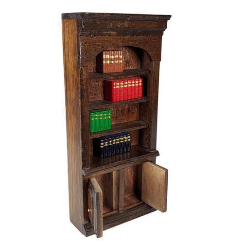 Dollhouse Miniature Bookcase Walnut Toned Wood 1:12 - with 4 Blocks of Books - Picture 2 of 13