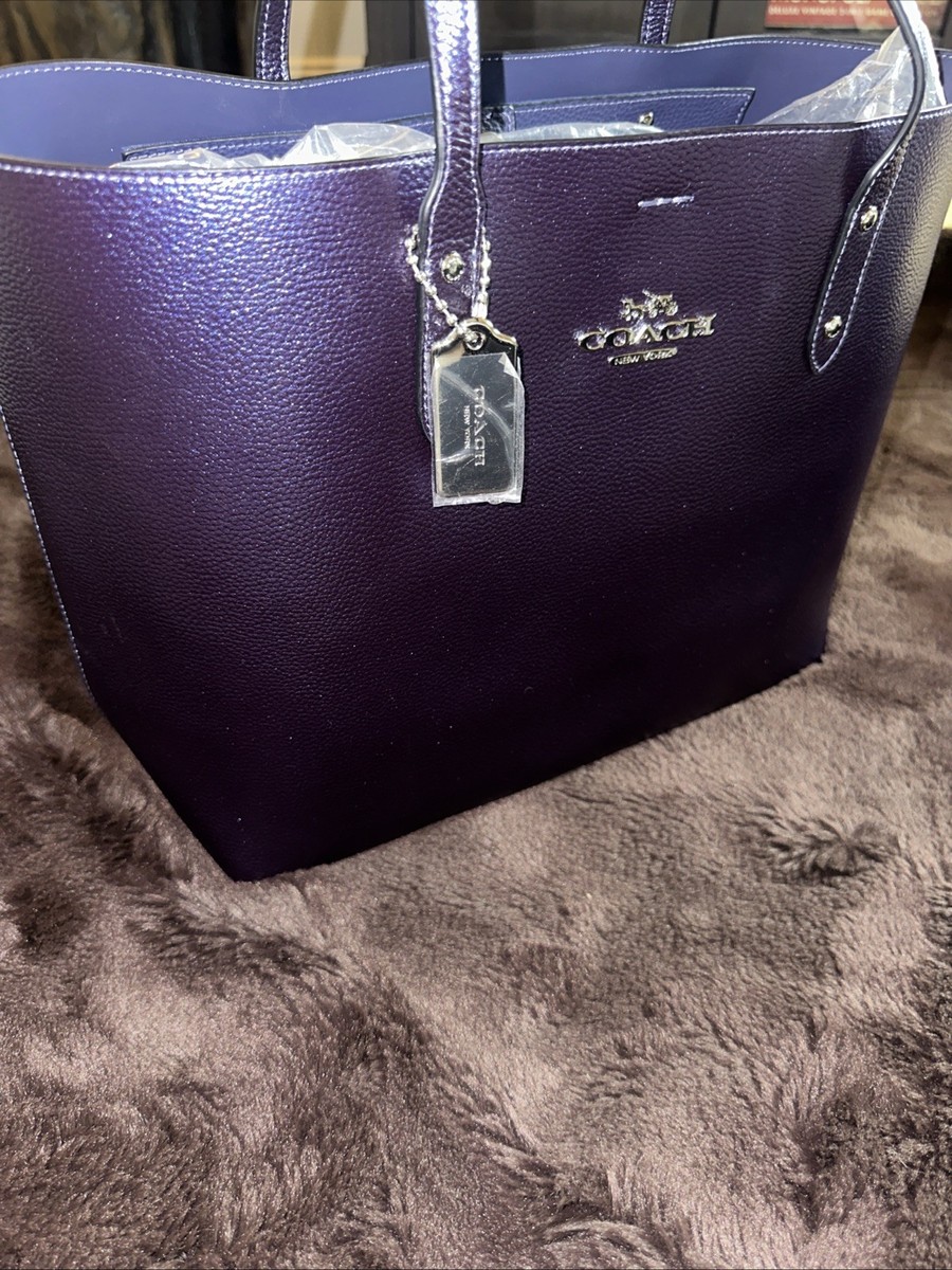 Coach F79983 Town Tote Metallic Iridescent Blue Cadet Pebble