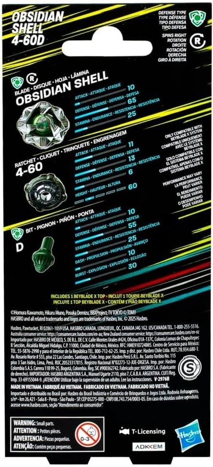 Beyblade X Obsidian Shell 4-60D Booster Pack Set with Defense Type Top ...