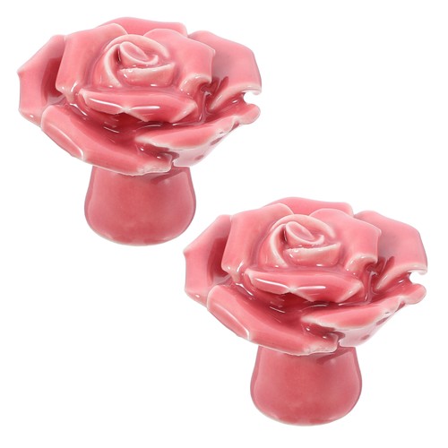 2 Pcs Rose Ceramic Handle Baby Girl Door Knobs Roses Porcelain Drawer - Picture 11 of 12