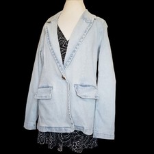 Bagatelle Collection Denim Blazer Jacket Sz L Light Wash Blue Classic Stretch