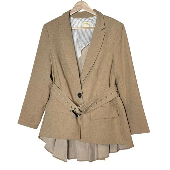 Blazer Anthropologie Maeve Plisado Espalda Cinturón Talla S Tostado Minimalista Oficina Boho Foto 2 de 4