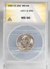 Certified 1957-D Washington Quarter ANACS MS66 Denver Mint Silver 25C