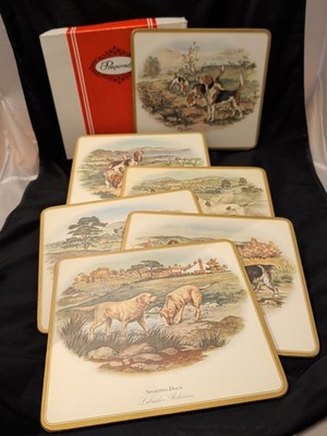 Boxed Set GROßE TISCHSETS x6 Pimpernel SPORTING DOGS Vintage Tisch Guter Zustand