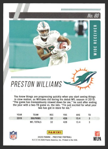 Preston Williams #80 2020 Panini Prestige Miami Dolphins - Picture 2 of 2