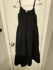 Magashoni 100% Organic Cotton Gauze black Spaghetti Strap midi Dress small