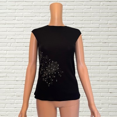 Vintage Y2K Versus Versace Mesh Tank Top - Black W Silver Sequins 42