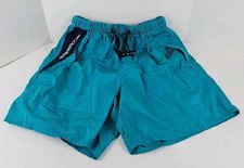 VTG SPEEDO Teal Spell Out Pockets Mesh Lining Swim Trunk Sz M Vintage Fl