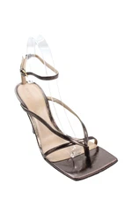 Bottega Veneta Womens Crush Nappa Square Toe Metallic Sandals Shoes Brown Sz 7.5