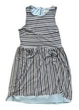 Loft Sleeveless Fit And Flare Blue Black Lined Pleated Dress Size Medium