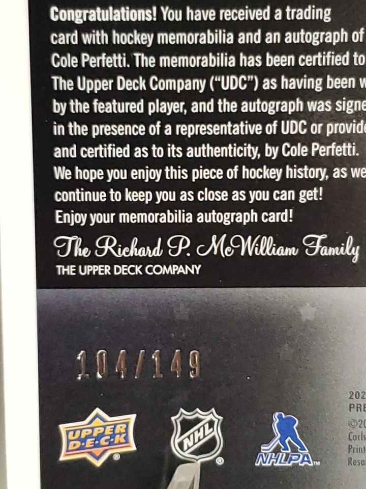 COLE PERFETTI 21/22 UD PREMIER STAR SYSTEMS ROOKIE PATCH AUTO /149 RC SEE PICS  - Image 3 of 3