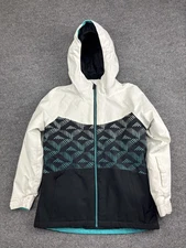 686 Jacket Youth Large White Black Hooded Insulated Snowboard 10K Waterproof