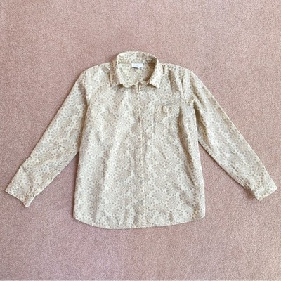 J. Jill Pale Key Lime Lightweight Cotton Embroidered Button Down Shirt XS Pastel
