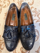 Authentic Gucci Black Crocodile Alligator Leather Tassel Loafers Men's Size 9.5