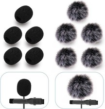 Microphone Cover Furry Windscreen  Foam Set for Lavalier Lapel grey
