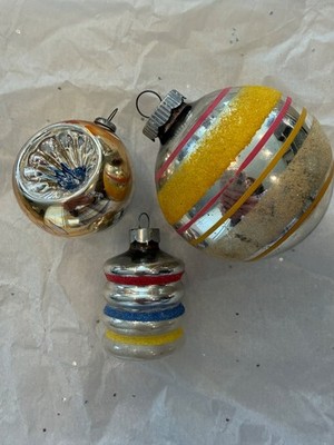 Vintage Ornaments - Set of Three- one Shiny Brite, one made in USA, one indent