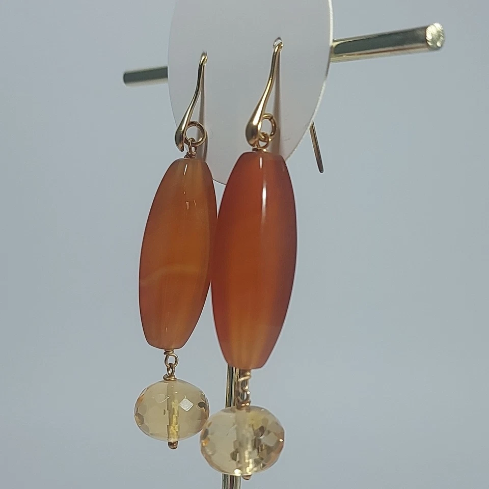 Orecchini Donna Argento  925  Doratura  Pendenti Monachella Pietre Dure Naturali - Immagine 2 di 4