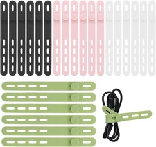 24PCS Silicone Cable Ties Reusable Adjustable Cord Straps Multi-Purpose 4 Colors