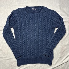 VTG Polo Ralph Lauren Cable Knit Sweater Medium Blue Thick Cotton