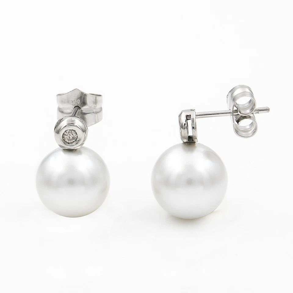 Pendientes Perla Australiana y Diamante Oro 18 kt Complemento Mujer Joyería Moda - Imagen 4 de 4