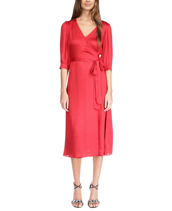 Michael Kors Women's Cheetah Jacquard Midi Wrap Dress (Crimson, XX-Large)