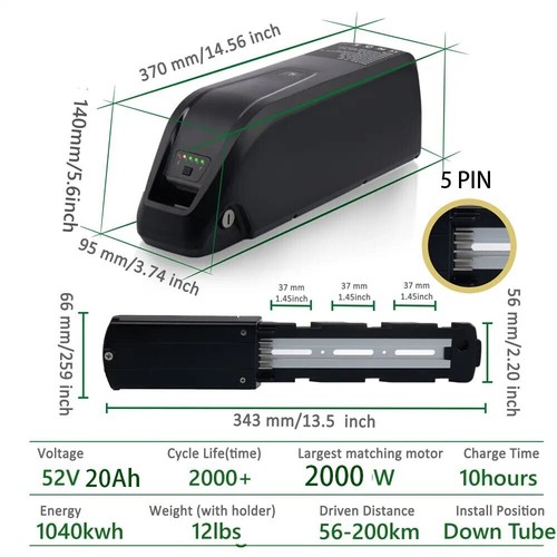 52V 5Pin 50Amp Ebike Battery For 20W-2000W Electric Bike Bicycle Lithium Battery
