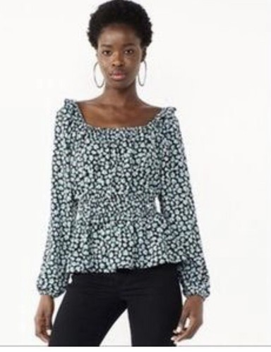 NINE WEST Fashion Top Size S Long Sleeves Square Neck Peplum Blouse Black |  eBay