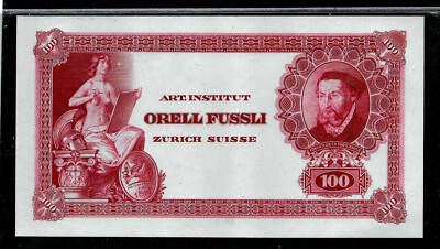 Test note ORELL FÜSSLI, red, 100 Units, 1935, UNC -, RRRR, 182x98 mm, uniface