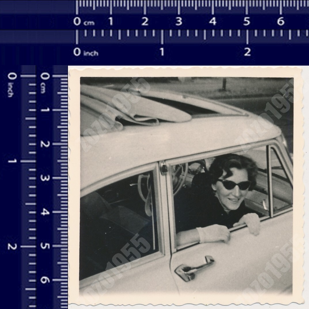 Woman with Shades Looking Out of Car from Passenger Seat  Vintage Photo Original