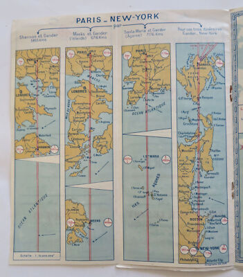 Air France System Route Map Paris - New York 1947 advertising